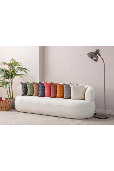SWITA İkili Dekoratif Puantiye Keten Kumaşlı Kırlent Kılıfı 43x43 Hardal