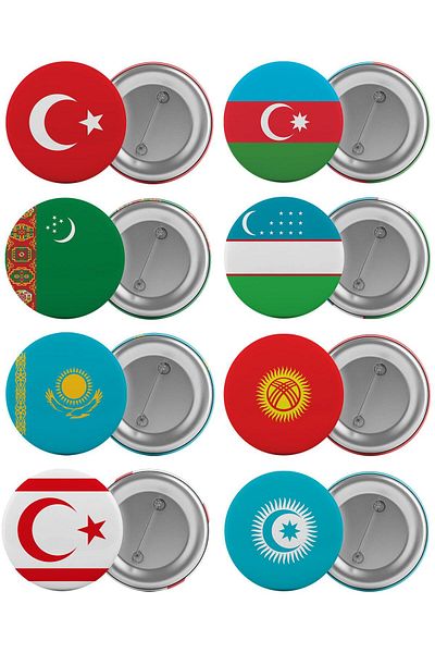 Saturn Independent Turkish States Bag Badge Set 8 Pieces Biggest Size 5.8cm Pin Brooch