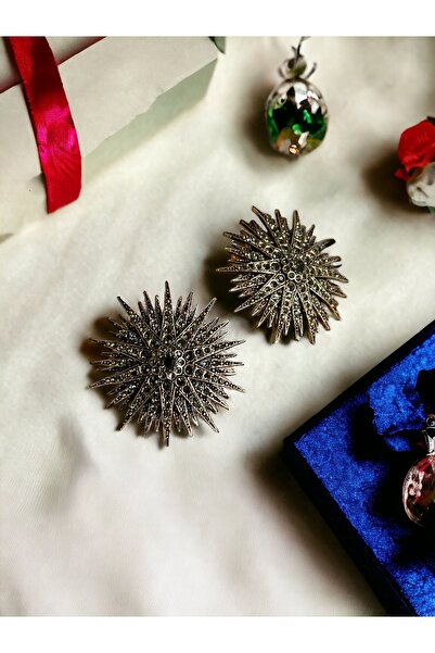 FAYRA ACCESSORIES Black Diamond Taşlı Deniz Kestanesi Küpe