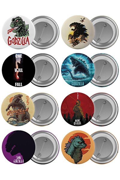 Saturn Godzilla Çanta Rozeti Seti 8 Adet En Büyük Boy 5.8cm İğneli Broş