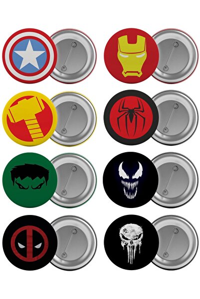 Saturn Marvel Kahramanları Çanta Rozeti Seti 8 Adet En Büyük Boy 5.8cm Iğneli Broş
