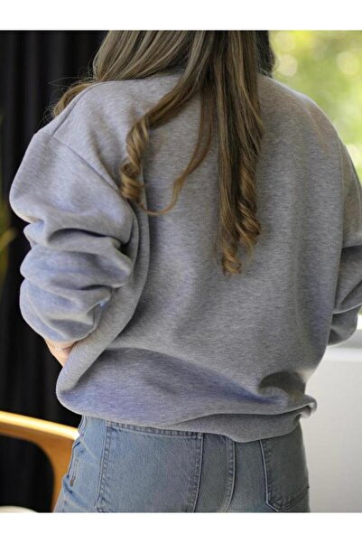 YouLikeButik Jean Detail Half Zipper Sweatshirt