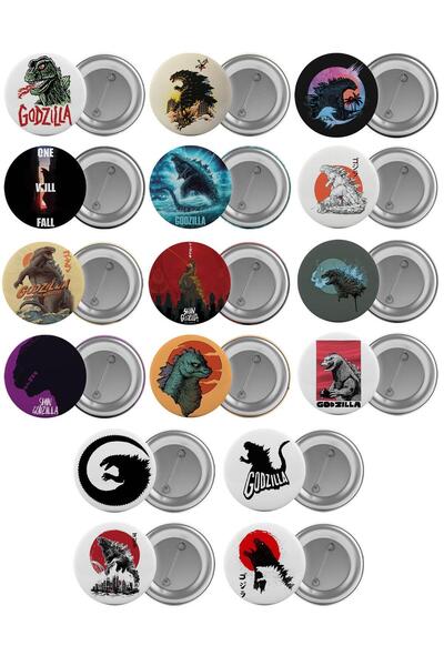 Saturn Godzilla Çanta Rozeti Seti 16 Adet En Büyük Boy 5.8cm İğneli Broş
