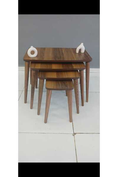 deniss home 4'lü ahşap zigon sehpa - ceviz