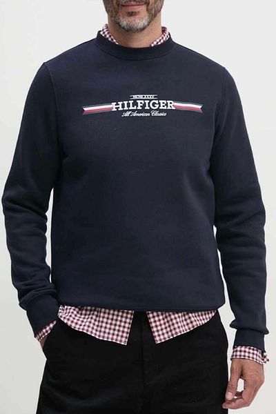 Tommy Hilfiger Hılfıger Stripe Sweatshirt Men's Navy Blue Sweatshirt Mw0Mw35530Dw5