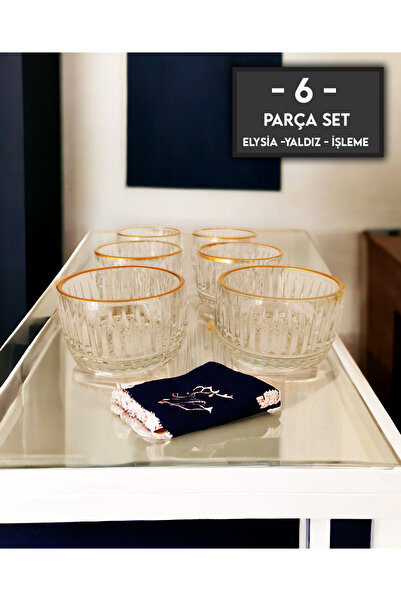 gkzglass home dekor Elysia 6 Adet Gold Detaylı Kahve Yanı Ikramlık Şekerlik Ç...