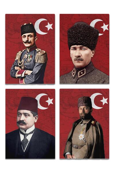 Saturn İttihat Terakki Paşaları Kanvas Tablo Seti 4'lü 40x55cm Mustafa Kemal ...