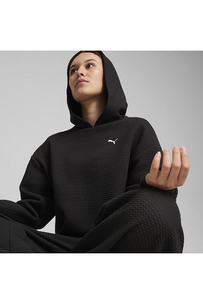 Puma Q4 Studio Текстуриран дамски черен суитшърт с качулка