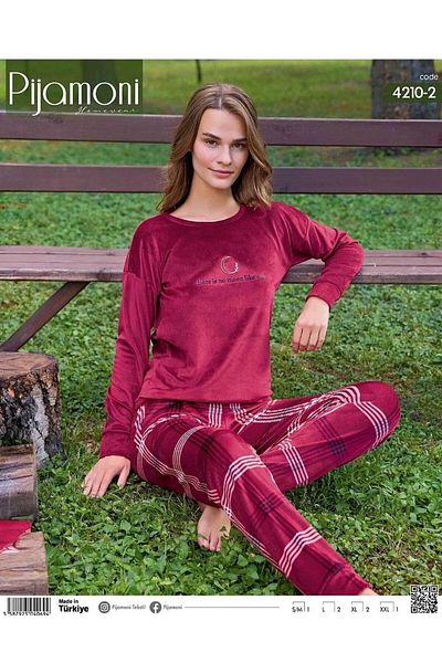 Pijamoni Set de pijamale de iarnă pentru femei, din catifea din lycra, 4210/2- 1 bucată
