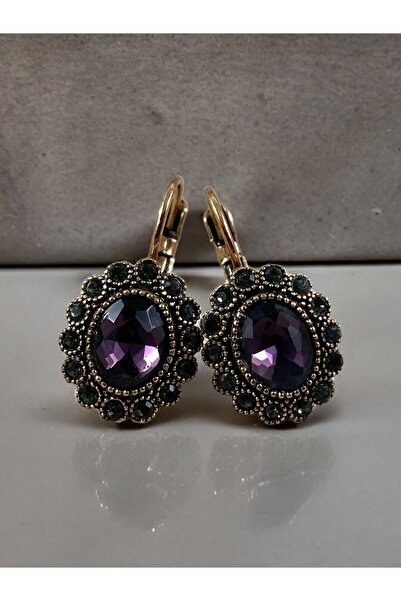 FAYRA ACCESSORIES Black Diamond Taşlı Oval Küpe