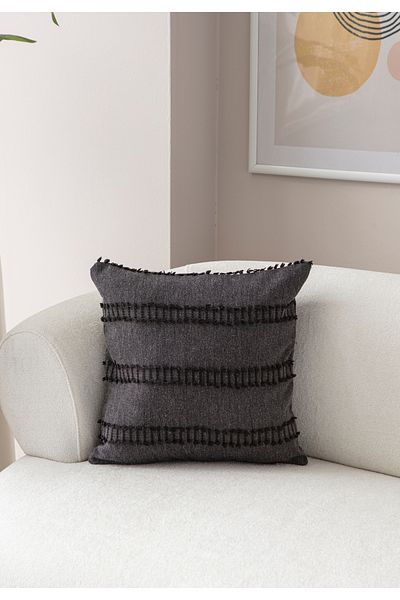 SWITA Husă de pernă din in negru - 43x43 buline decorative unice