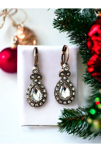 FAYRA ACCESSORIES Zircon Stone and Stone Detailed Water Drop Earrings