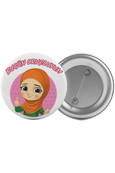 Saturn Bugün Oruçluyum Çanta Rozeti 20 Adet En Büyük Boy 5.8cm İğneli Broş