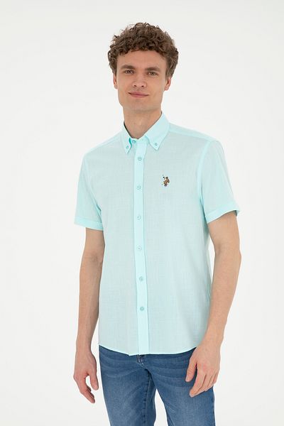 U.S. Polo Assn. Ανδρικό κοντομάνικο πουκάμισο Aqua Green 50282582 -VR083