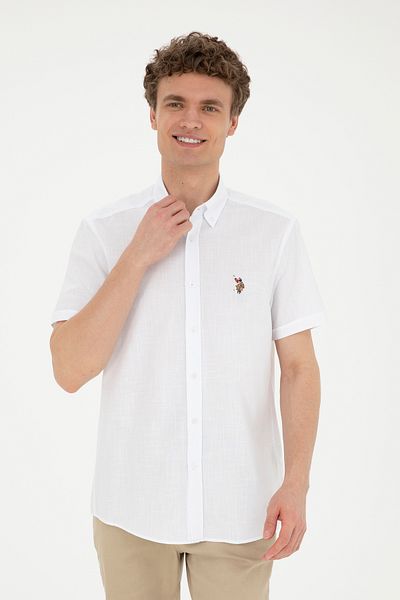 U.S. Polo Assn. Ανδρικό λευκό κοντομάνικο πουκάμισο 50282582 -VR013