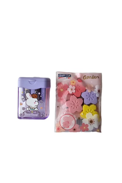 Ceylan Kırtasiye Şirin Tavşan Resimli Kalemtıraş + Mini Çiçek Silgi