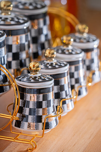 ACAR Master Magic Checkerboard Decor 8 Piece Porcelain Spice Set with Stand