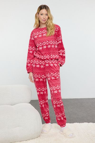 Trendyol Collection Κόκκινο Σετ Πιτζάμες Πλεκτό Χειμερινό Fleece THMAW25PT00072