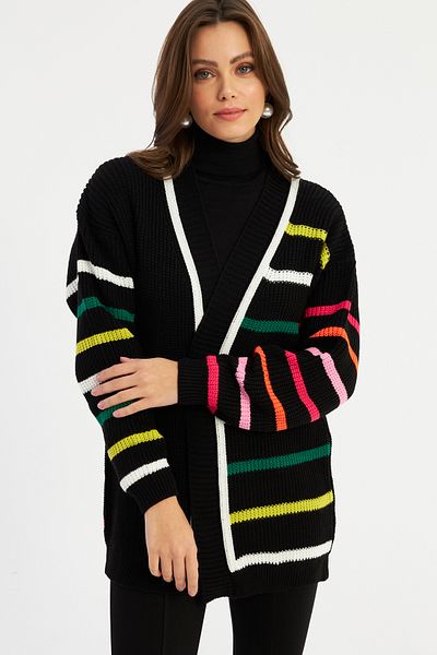 Cool & Modest Cardigan de tricotaj cu dungi multiple pentru femei MSMT2427