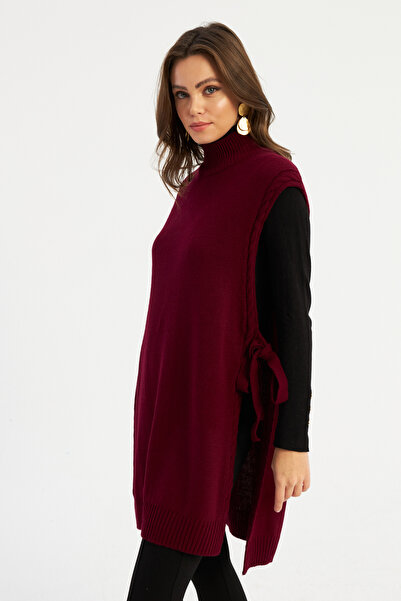 Cool & Modest Burgunderroter langer Strickpullover für Damen MYV101