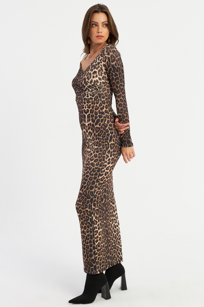 Cool & Sexy Czarna dwurzędowa sukienka maxi z nadrukiem w panterkę - New Year's Lik11