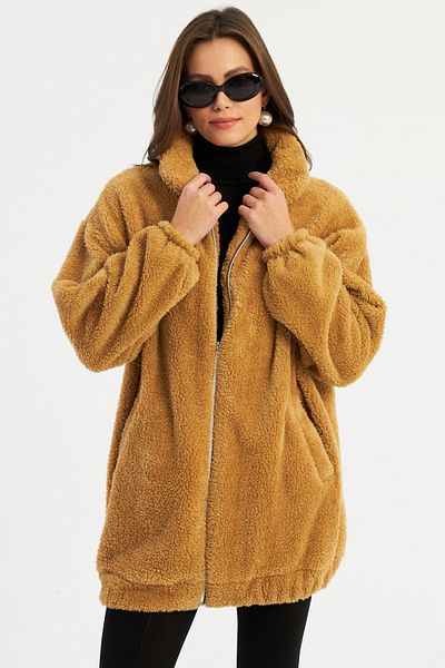 Cool & Modest Mlyt58 Дамско плюшено палто Camel