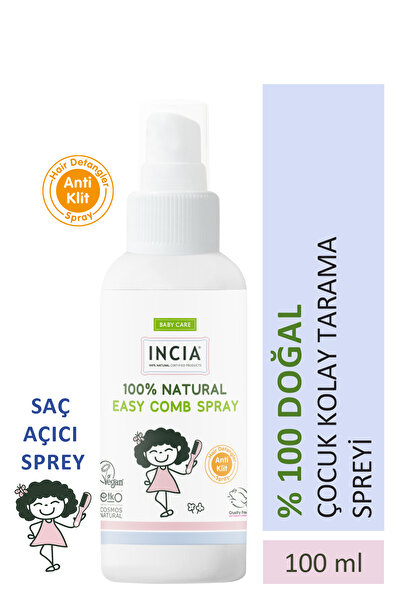 Incia %100 Doğal Kolay Tarama Spreyi Çocuklar İçin Nemlendirici Parlaklaklaştırıcı Anti-Klit 100 ml