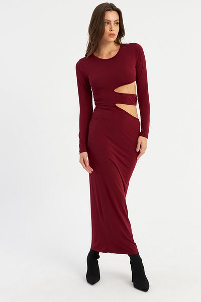 Cool & Sexy Claret Red Maxi Women's Dress - Low-Cut, Lik9