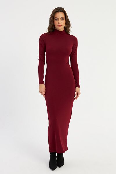 Cool & Modest Claret Red Maxi Γυναικείο Φόρεμα - MLİK100