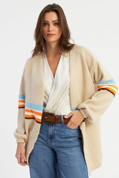 Cool & Sexy Stone Colored Women's Striped Cardigan - Smt2429