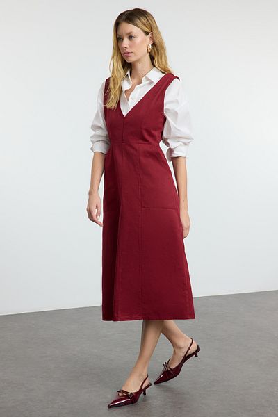 Trendyol Collection Rochie țesută midi drept burgundy TWOAW25EL00146