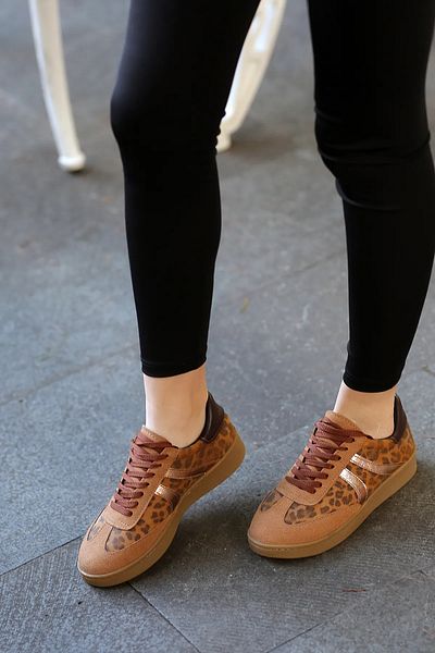 EREN SHOES BAG (Selnda) Leopard Patterned Suede Sneaker Women's Sneakers
