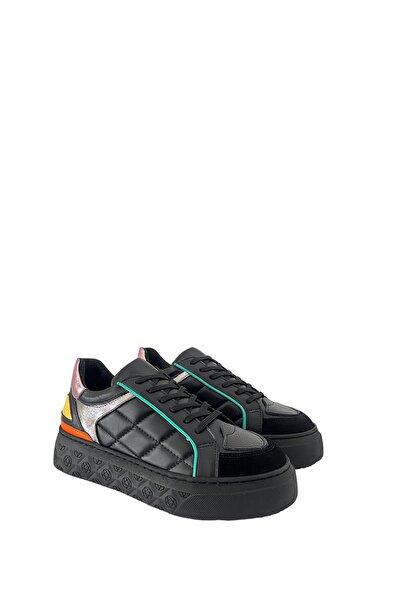 Saracshoes Gerçek Deri Siyah Kapitoneli Kadın Sneaker Apollonia