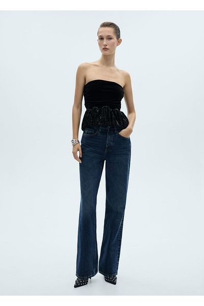 MANGO Woman Sequin Detailed Velvet Blouse