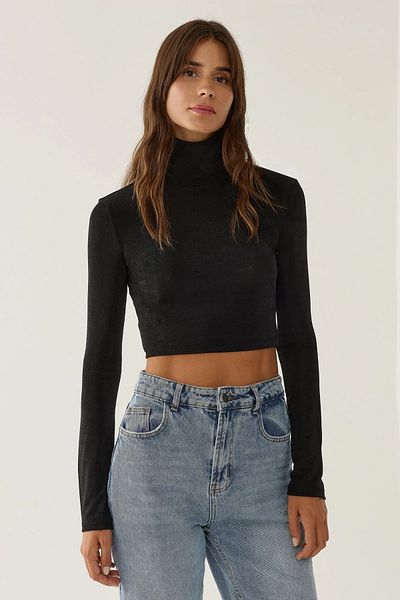 Hiccup Πλεκτό Crop Top με ψηλό γιακά