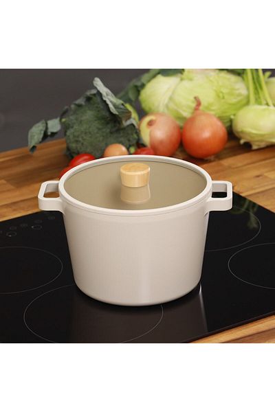 NEOFLAM Fika Beige Glass Lid Aluminum Casting 7-Piece Cookware Pan Set