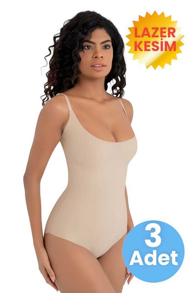 Uniquetrenders Women's Laser Cut Non-Marking Chest Supported Strap Gathering Body Slip Corset Set of 3