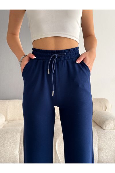 Gugus Țesătură modală - Pantaloni de trening pentru femei cu picioare largi, buzunare duble și picior lat