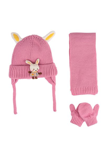 Kitti Girl's Fleece Inside - 0-18 Months Set of 3 Kitty Scarf Beanie Gloves