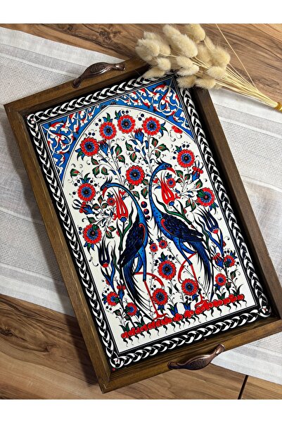 YILMAZ Set of 4 Kütahya Tile Trays - Wood Coated