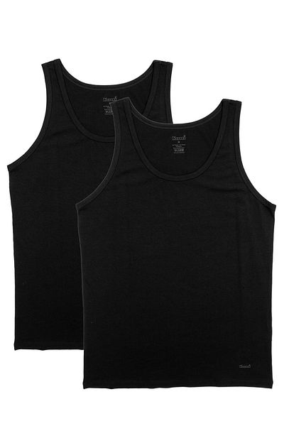 Kom Men's Black Henry 2-Piece Tank Top 100% Cotton