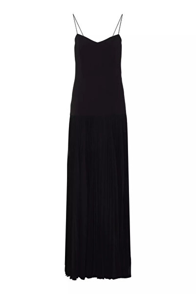 Keikei Siyah krep saten kolsuz uzun elbise