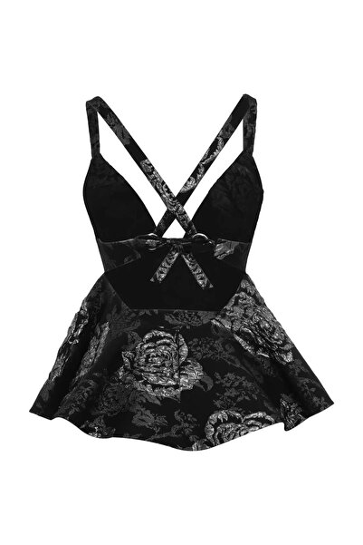 Keikei Gümüş jakar kolsuz kısa bluz