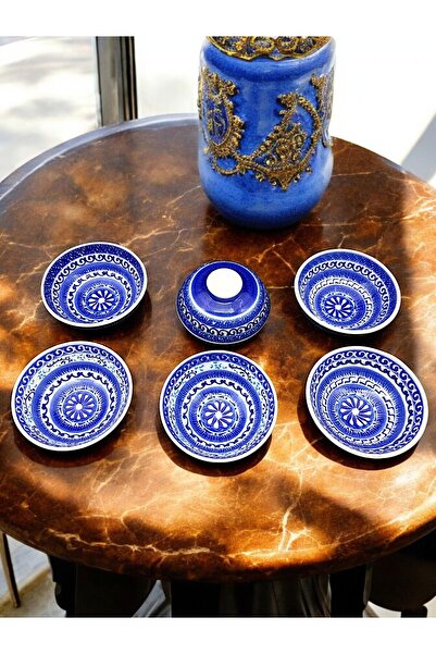 sharpart 6 Parça Seramik El Işlemesi Deniz Serisi Lüks Kase Seti