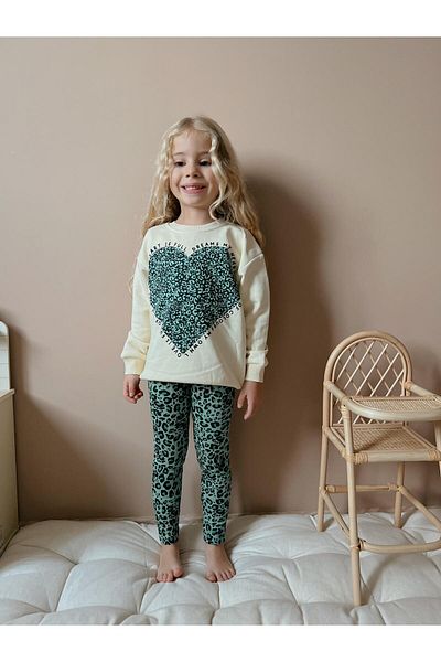 YİGİT BUTİK Yigit Boutique Leopard Printed Tights Girl's Top and Bottom Set