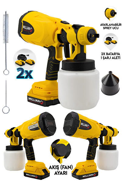 Millian İtalyan Çift Akülü Şarjlı Boya Tabancası Sprey Boya Püskürtme İlaçlam...