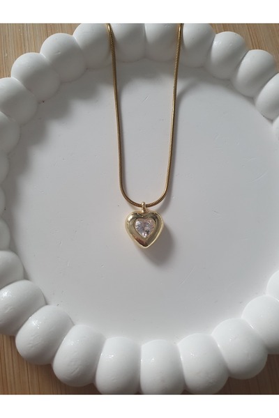 BS JEWELRY Crystal Stone Heart Steel Chain Necklace