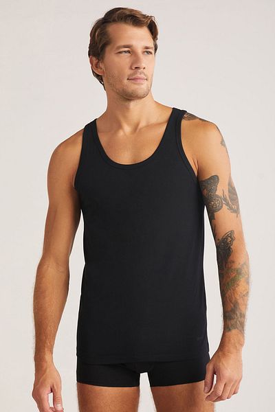 Kom Men's Black Henry 2-Piece Tank Top 100% Cotton