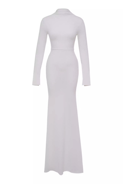 Keikei Beyaz triko uzun kol uzun elbise