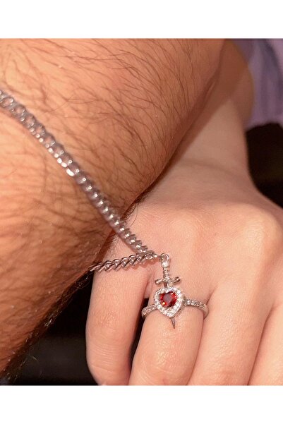 Harlofia Jewelry Heart Sword Ring and Bracelet Set Matching Set